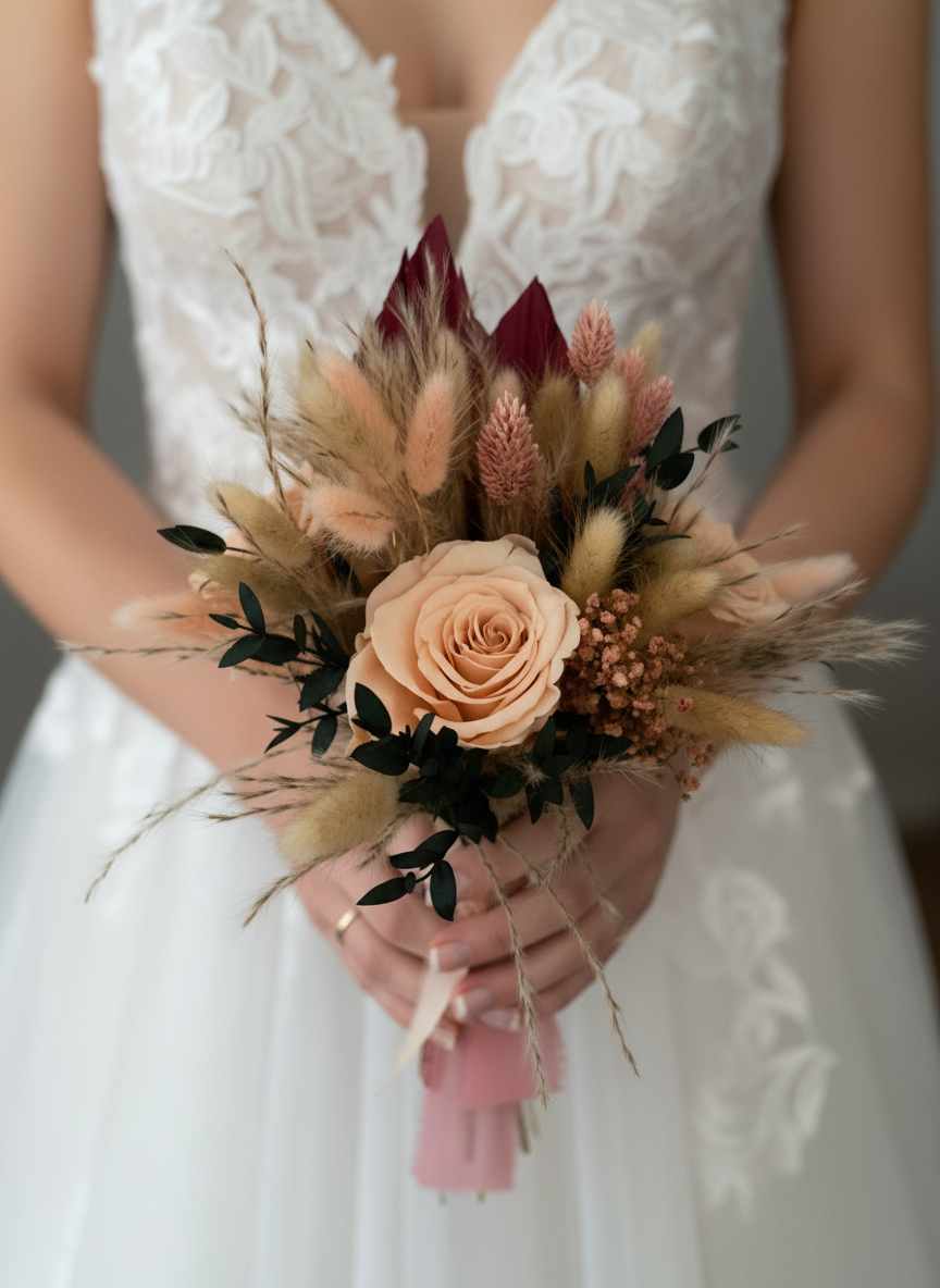 Mains de mariée tenant le bouquet Agathe - version 2