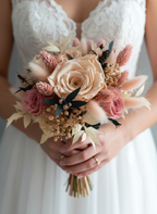 Mains de mariée tenant le bouquet Elise